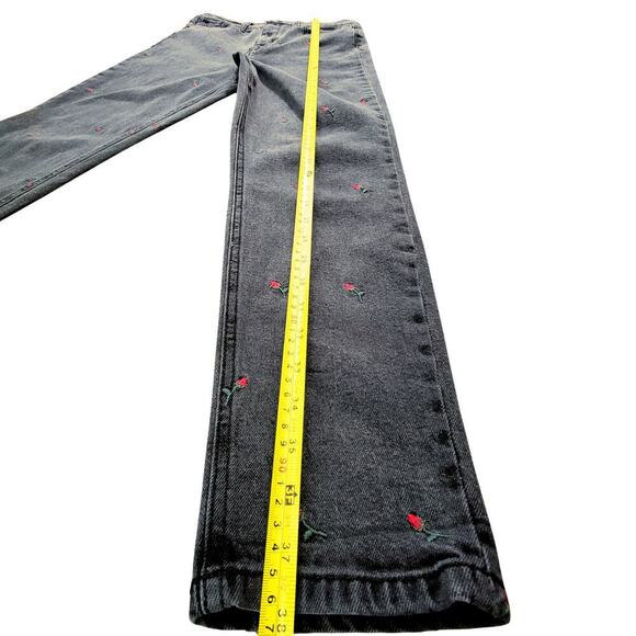 TINSEL DENIM COUTURE Dark Grey Washed Rose Embroidered Jeans Womens 27 Retro - Picture 13 of 14